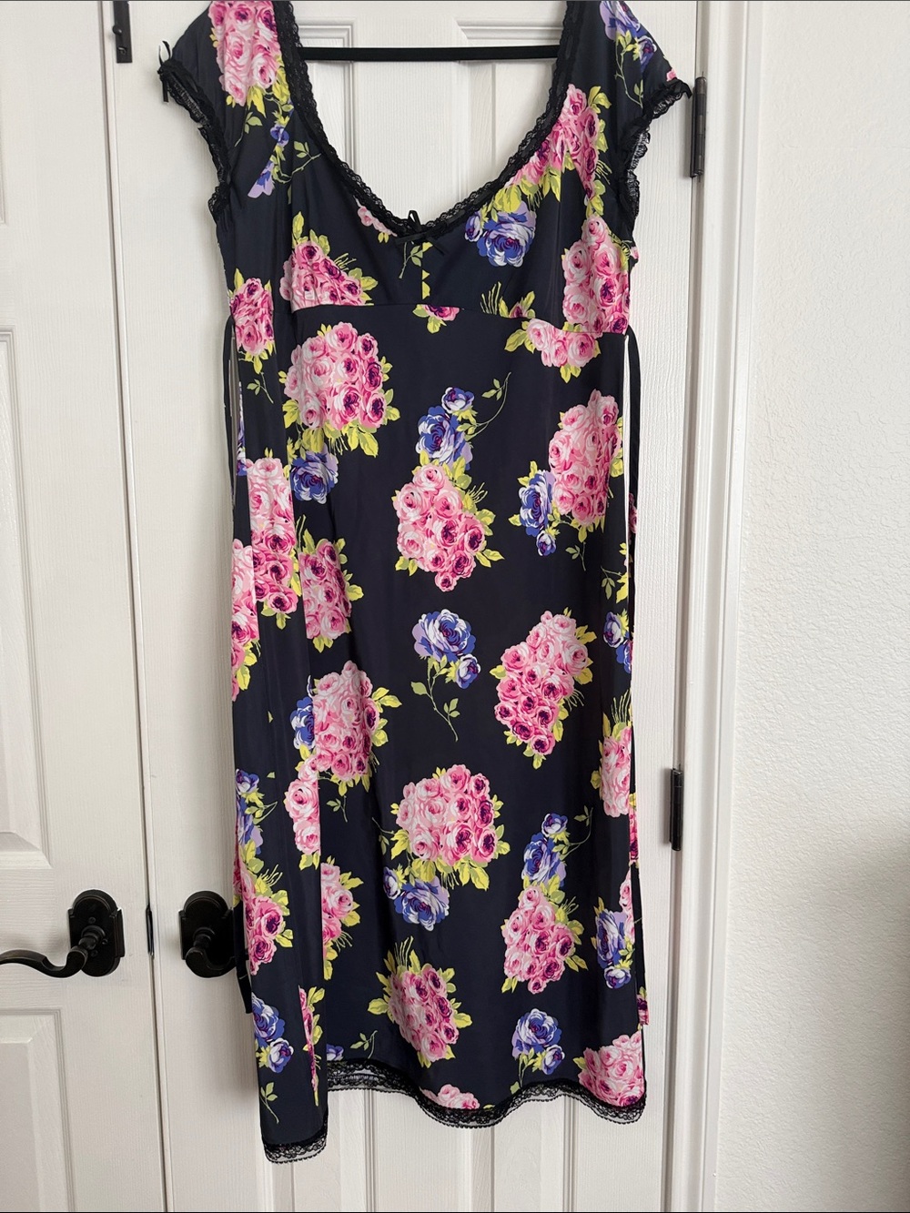 Betsey Johnson XXL Floral Rose Lace Midi Dress Black Pink Blue NWOT Never Worn